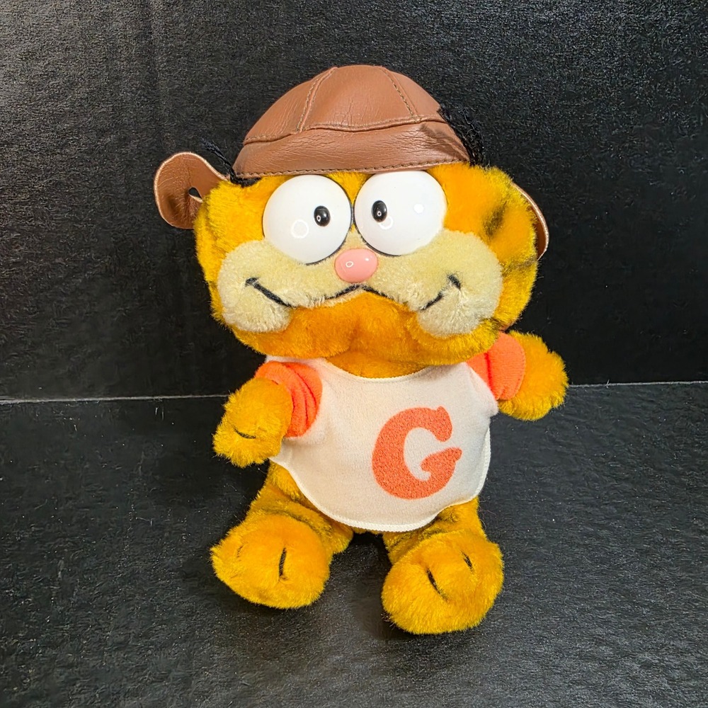 Vtg Fun Farm Garfield Plush 9" Orange Aviator‎ Hat G Shirt 1981 Armchair Athlete
